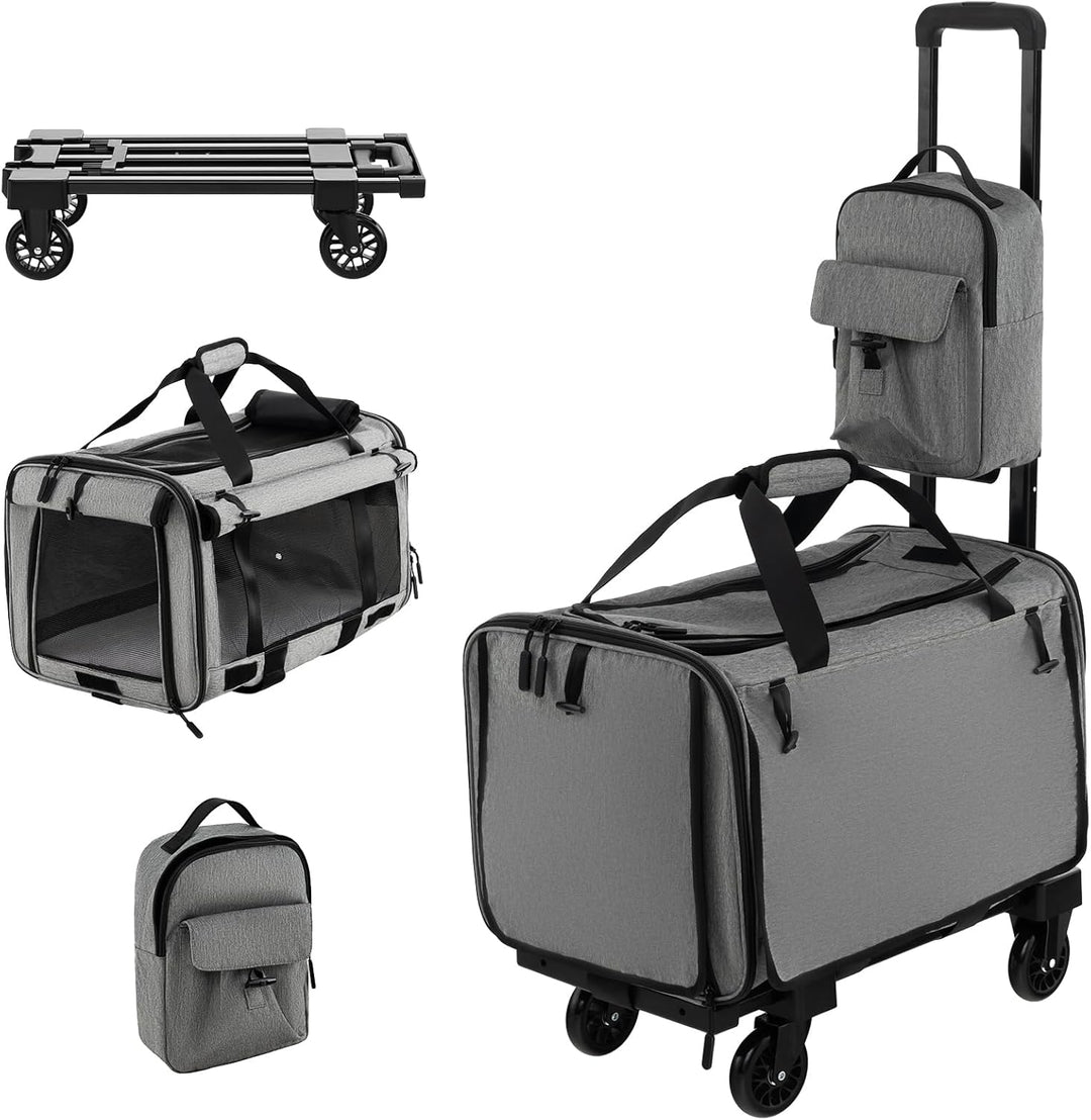 COSTWAY Transportbox Katze, Hunde Tragetasche Mobil, Transporttasche mit Teleskopgriff & Rädern & kl