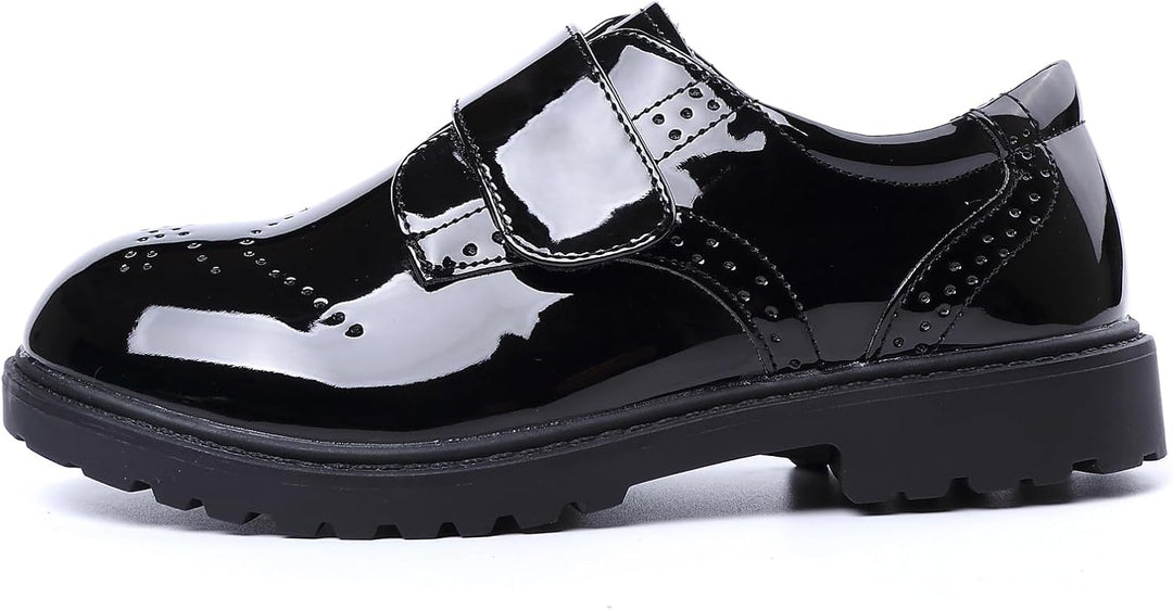 Jungen Schnürhalbschuhe wasserdichte Lackschuhe Schule Oxfords Uniform Hochzeit Anzugschuhe, Schwarz