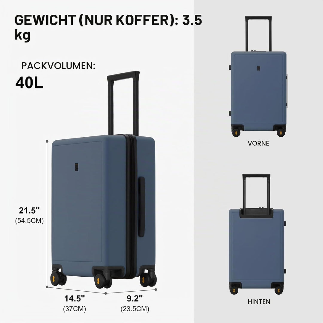 LEVEL8 Koffer Trolley Handgepäck mit Organizer Set 4-teilig, Leicht 100% PC TSA Zahlenschloss 8 Spin