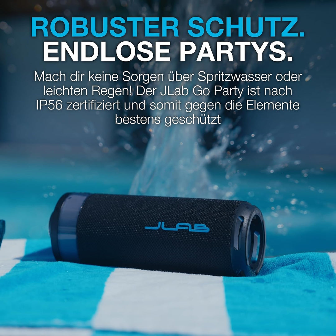 JLab Go Party Tragbarer Bluetooth Lautsprecher 16H+ Akku, Schwarz | 10W Drahtloser Outdoor Reise-Lau