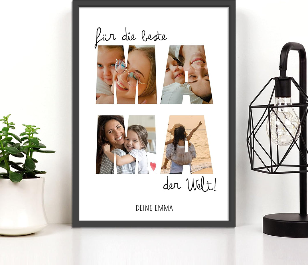 OWLBOOK® Bild mit 4 Fotos & Spruch selbst gestalten | Foto Collage mit eigenem Bild & Text | Geschen