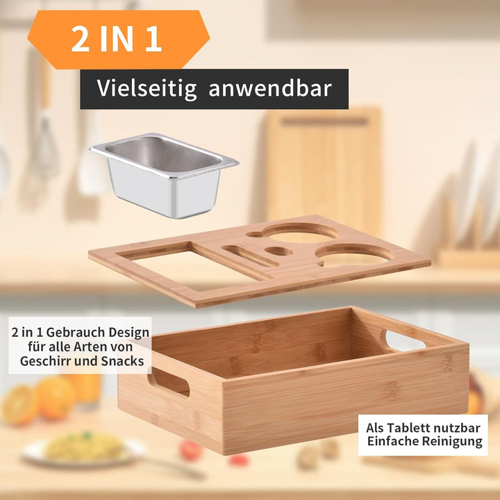 Couchbar Snackbox, Snackspender mit Snackschale, Bambus Sofatablett für Sofa, Deko, Couch Bar mit Ge