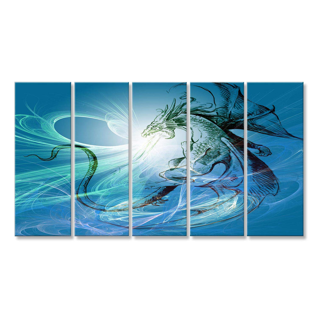 Bild auf Leinwand Bild eines Drachens. Wandbild Poster Leinwandbild XXL 170x80 5-teilig, XXL 170x80