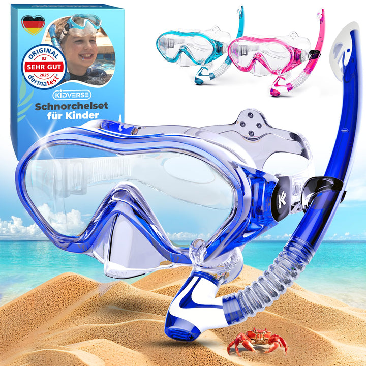 KIDVERSE Taucherbrille Kinder mit Schnorchel ab 5 Jahre - CE & Dermatest geprüfte Taucherbrille mit