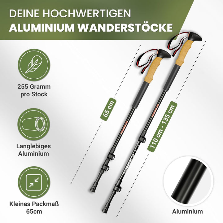 ALPENWERT Wanderstöcke [Carbon oder Aluminium] Walking Stöcke für Damen und Herren - Teleskop Trekki