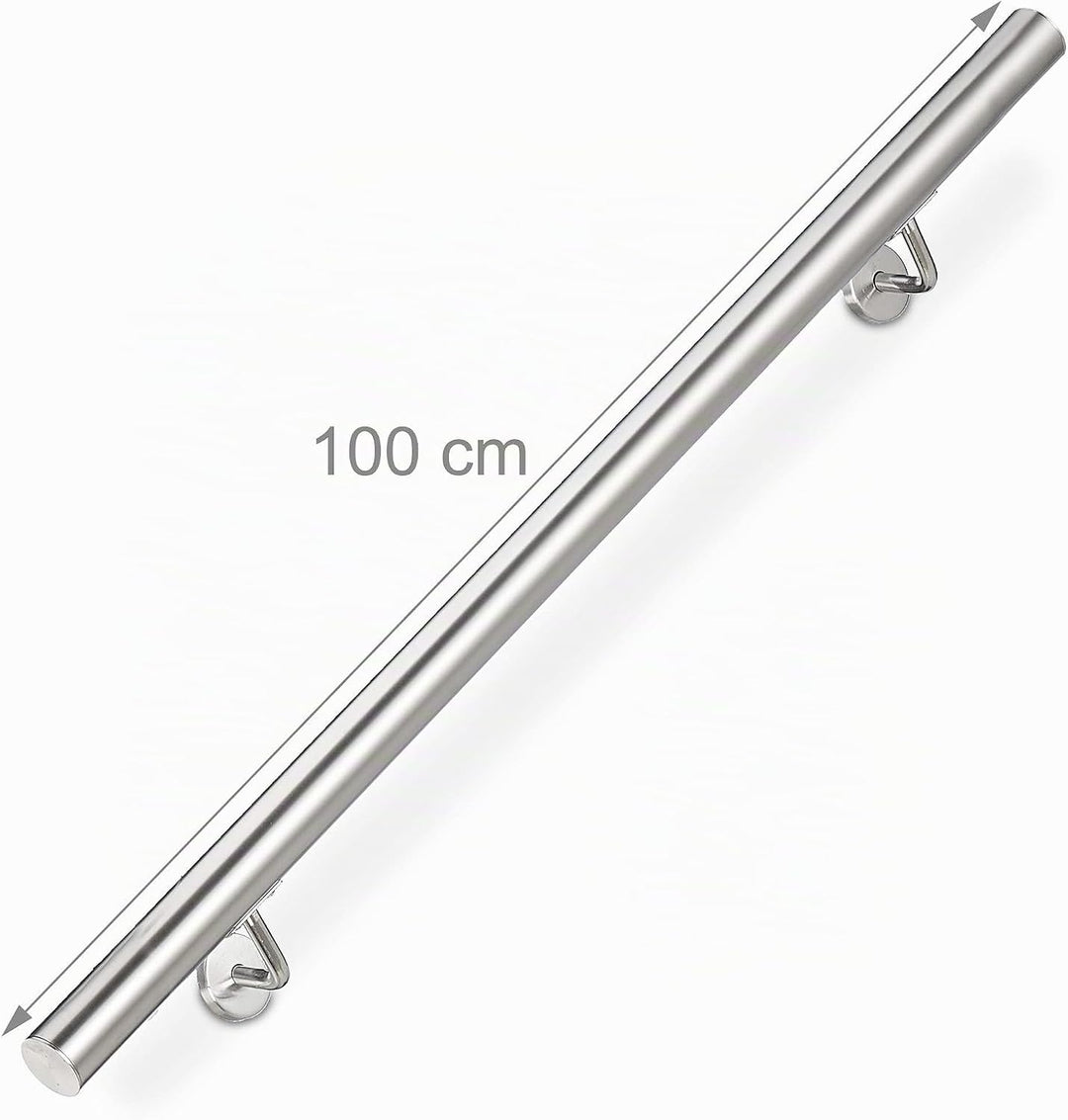 Relaxdays Handlauf, 304er Edelstahl, matt, rundes Treppengeländer, innen &amp; aussen, 100 cm, Ø 42 mm,
