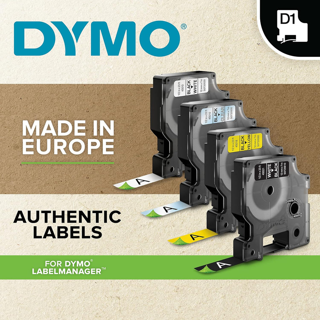 DYMO Original D1-Etikettenband | schwarz auf weiss | 12 mm x 7 m | selbstklebendes Schriftband| für