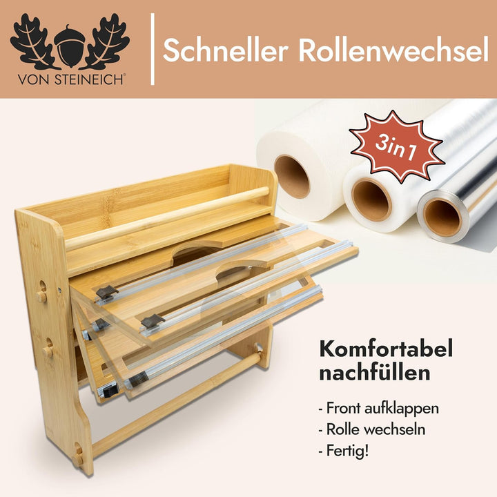 Küchenrollenhalter aus Holz [ohne Bohren] Wandrollenhalter für Küchenrolle, Alufolie &amp; Frischhaltefo