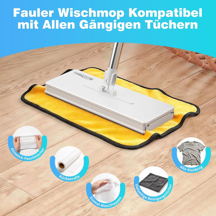 Wischmopp mit Druck-Klemm-System, Bodenwischer mit Automatischer Tuchklemme, Zero Touch Ein-Knopf-We