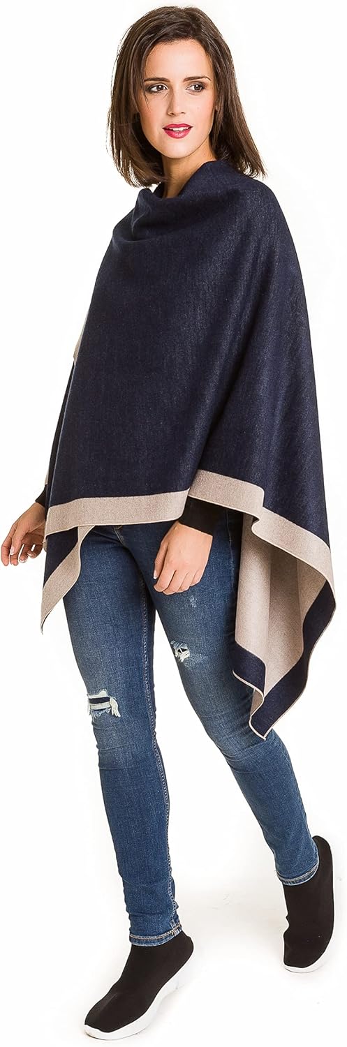 Damen Schal Wrap Poncho Ruana Cape Cardigan Pullover Open Front für Frühling Herbst Winter Blau, Bla