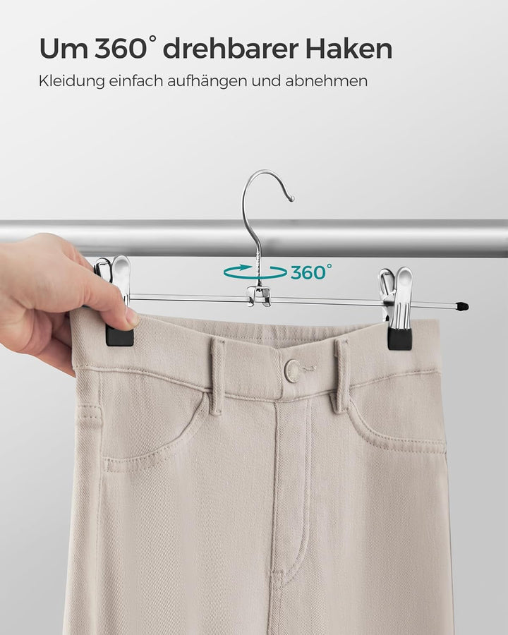 SONGMICS Hosenbügel aus Metall, 30er Set, Kleiderbügel mit Klammern, 40 cm lang, rutschfest, für Hos