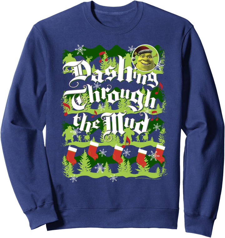 Shrek Dashing Through The Mud Holiday Text Pattern Sweatshirt