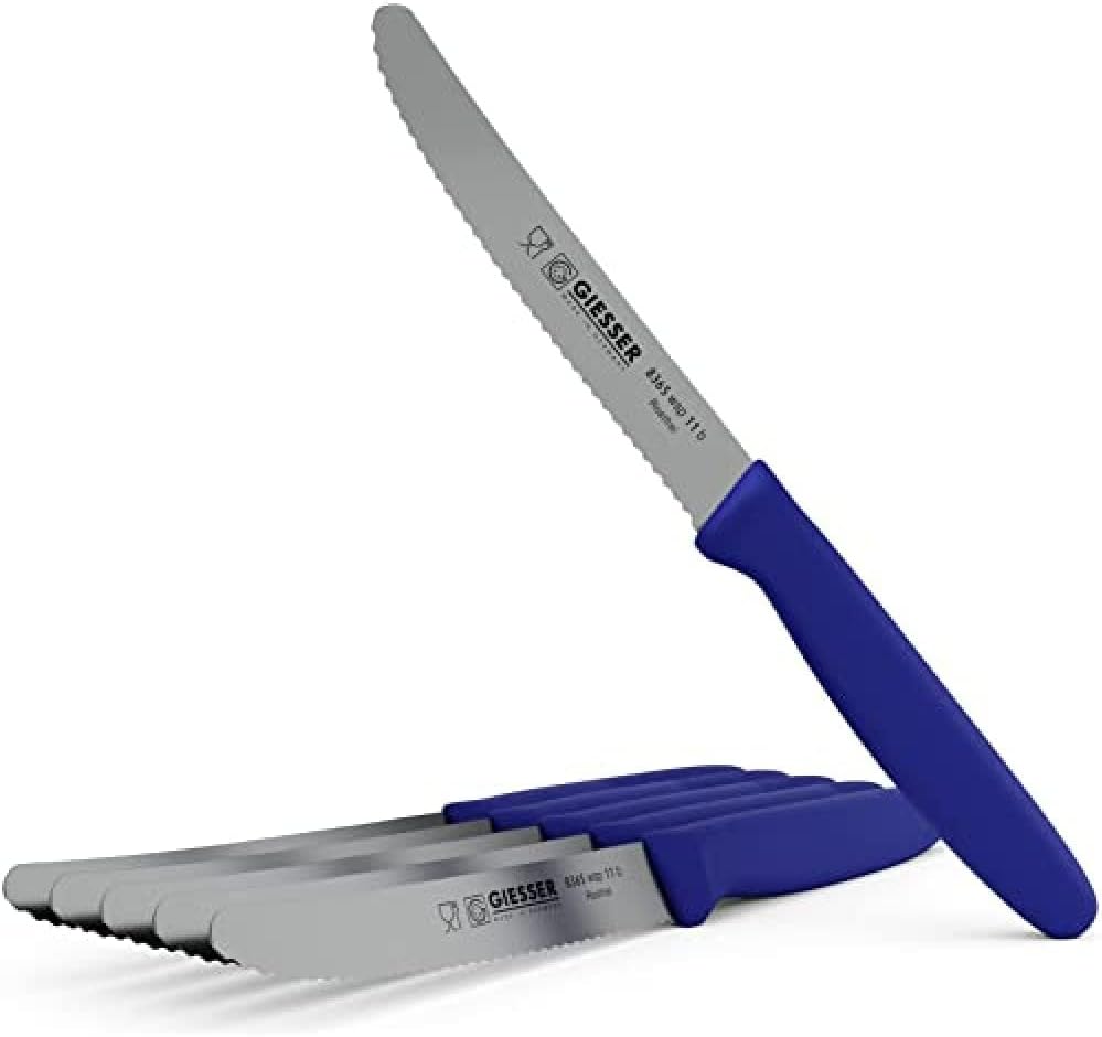 Giesser seit 1776 - Made in Germany - Tomatenmesser 6er Set blau, Klinge 11 cm, rutschfest, kleines
