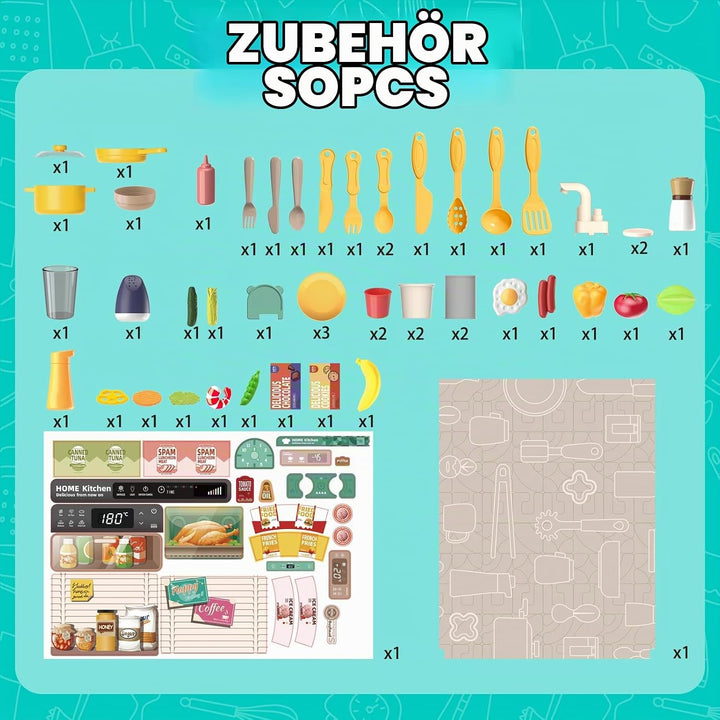 deAO Kinderküche “My Little Chef“ mit Sounds und Licht, Dampf, 50PCS kinderküche zubehör enthalt Ges