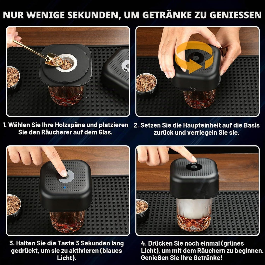 Elektrischer Whisky Smoker Set mit 6 Holzchips, Wiederaufladbare Cocktail Smoker Kit, Saturn S-moker