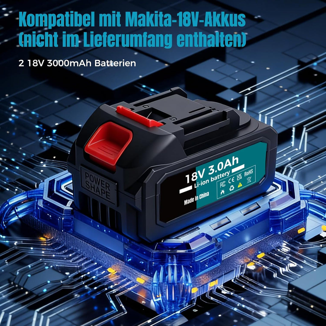 Bostar Akku Exzenterschleifer 18V Set Bürstenlos, Ø 125mm Schleifmaschine mit 2x 3.0Ah Akkus (BMS),