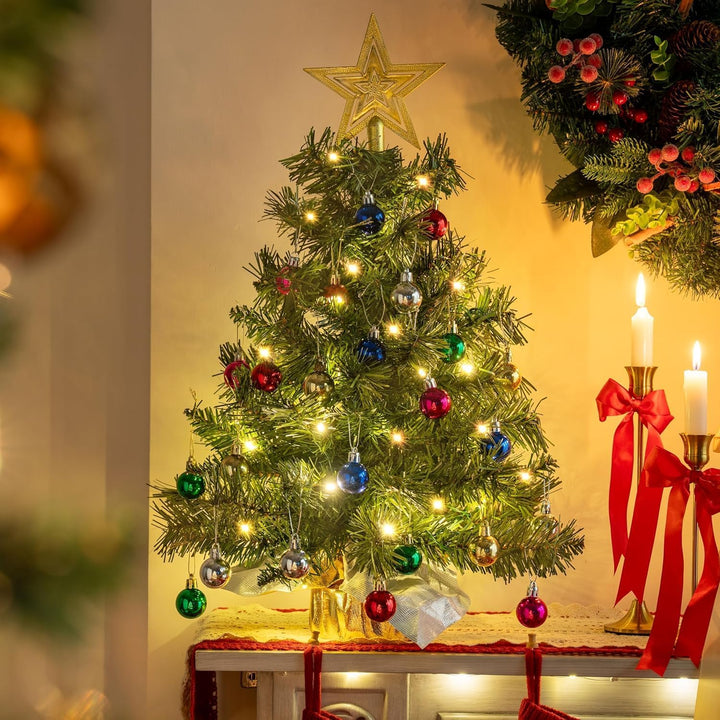 Mini Weihnachtsbaum klein-Künstlich mit 50 DIY Weihnachtsdekoration,60cm Kleiner Weihnachtsbaum Tisc