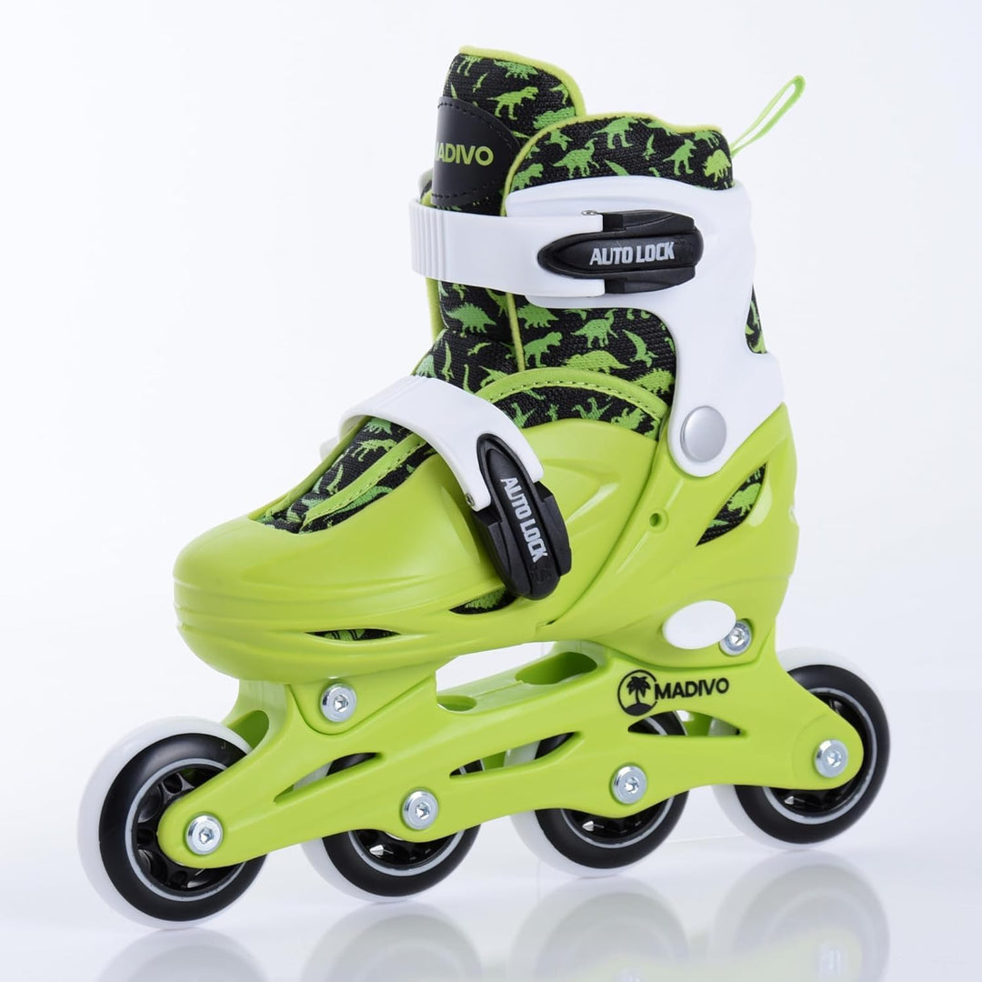 Madivo Dino Kinder Set 2in1 Inliner/Triskates VERSTELLBAR | ABEC-5 Rollschuhe | Inlineskates umbauba