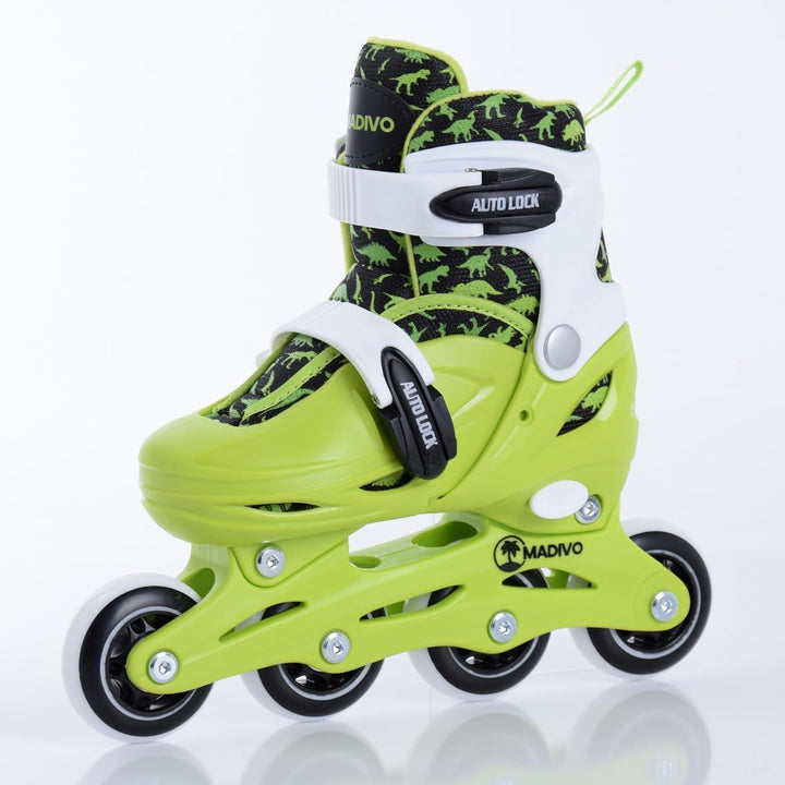 Madivo Dino Kinder Set 2in1 Inliner/Triskates VERSTELLBAR | ABEC-5 Rollschuhe | Inlineskates umbauba