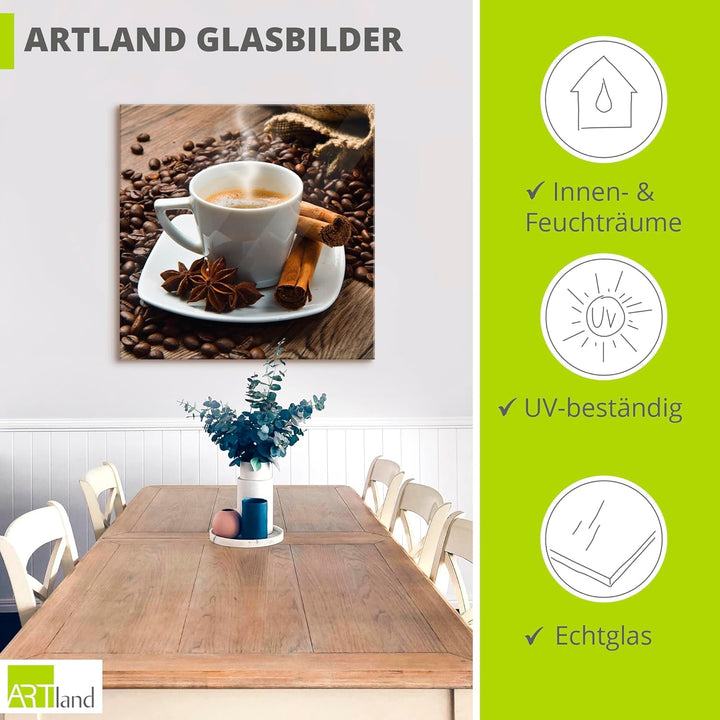 ARTland Glasbilder Wandbild Glas Bild einteilig 50x50 cm Quadratisch Kaffee Cafe Coffee Kaffeetasse
