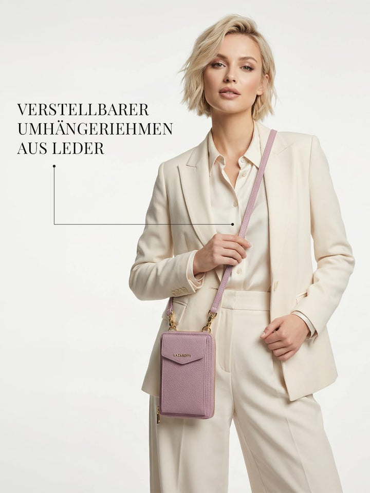 Lazarotti Bologna XL Leder Damen-Geldbörse &amp; Handytasche (2-in-1) | 16 Kartenfächer | zum Umhängen m
