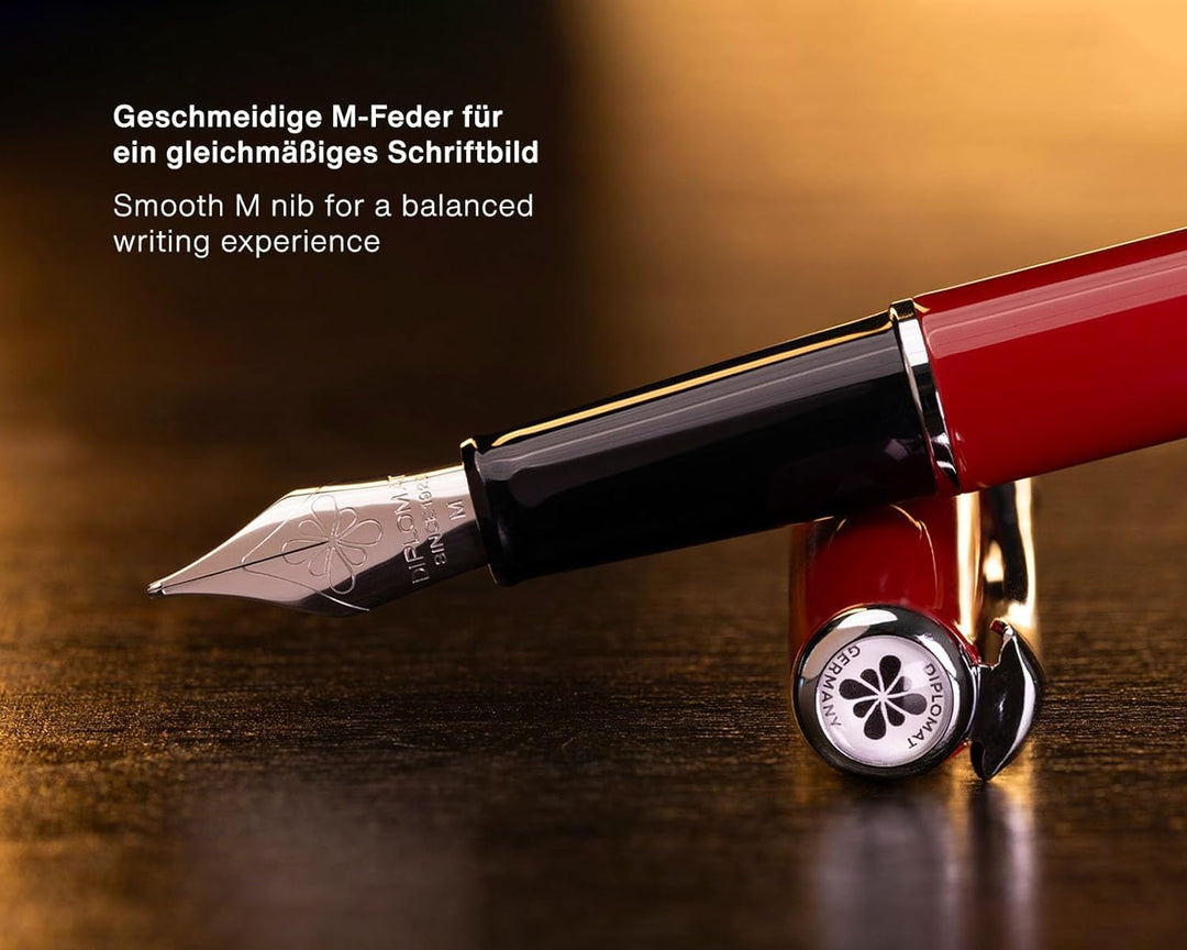 Diplomat Traveller Dark Red Füllhalter-Set, Füllhalter aus Metall im Set mit Schreibtinte und Konver