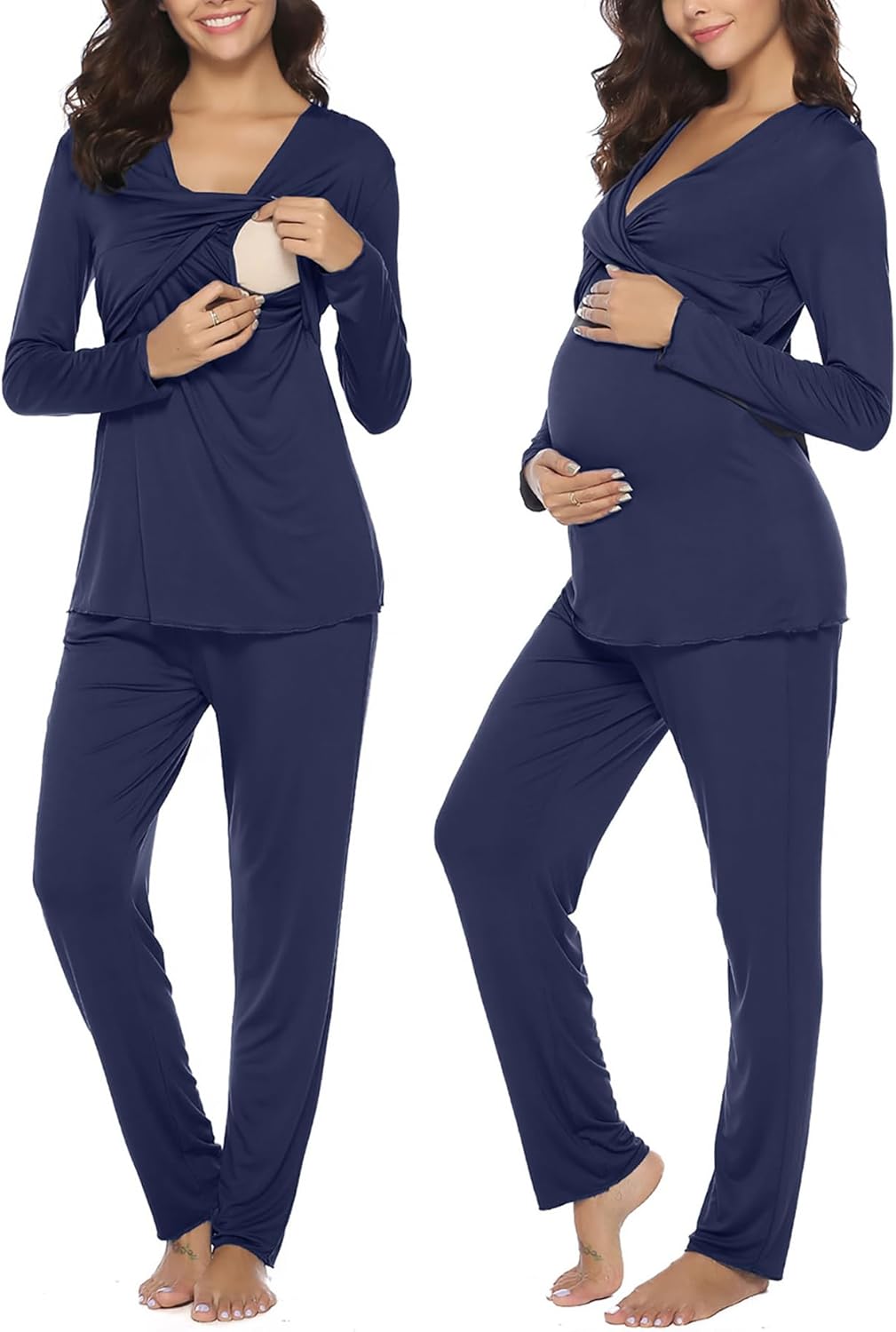 Irdcomps Stillpyjama Damen Lang Stillschlafanzug Baumwolle Umstandspyjama Lang Schwangerschaft Pyjam