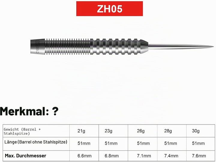 CyeeLife 21/23/26/28/30g Tungsten Steel Dart Barrels 90%,Schwarz/Silber,ZH05 23g silber, 23g silber