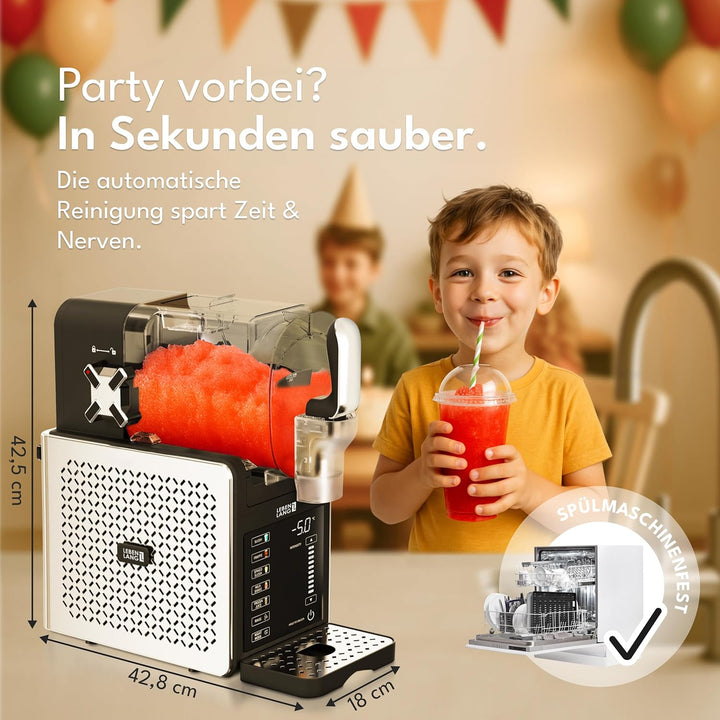 LEBENLANG Premium Slush Maschine 2L - 5 Modi & 15 Min QuickFreeze I Inkl. Rezeptbuch & Auto-Reinigun