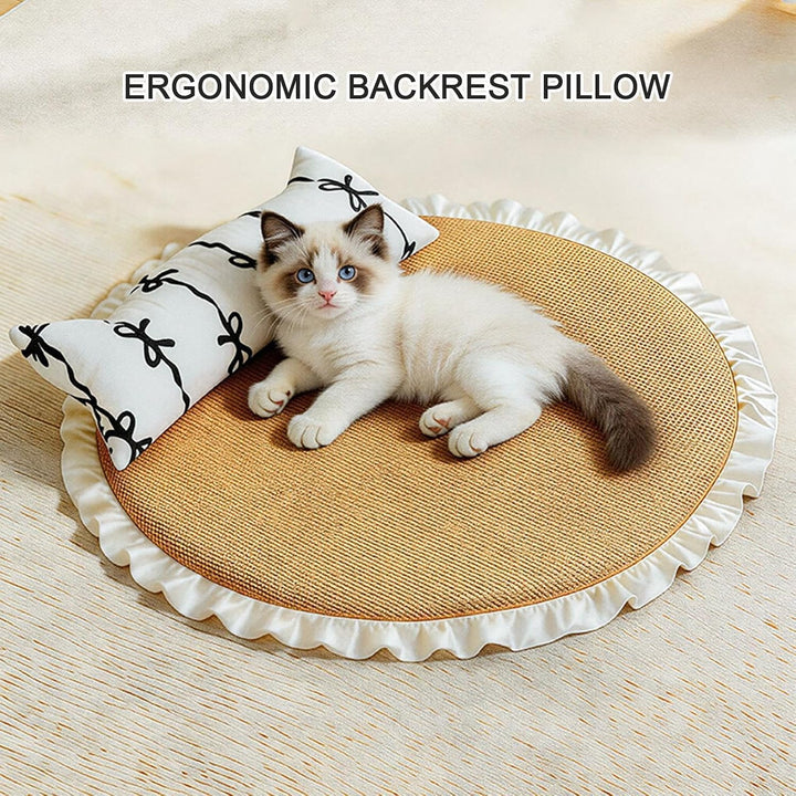 Generisch Kühlmatte Katze Selbstkühlend, 55 cm Sommer Rattan Katzenbett Mit Kissen, Kühldecke Katze