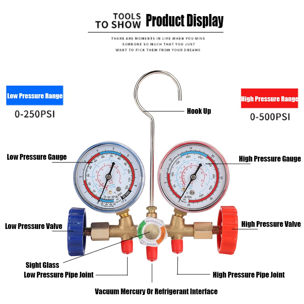 Vakuumpumpe Manifold Gauge Set, Fydun Kältemittel Klimaanlagen Werkzeuge AC Diagnose Manifold Anzeig