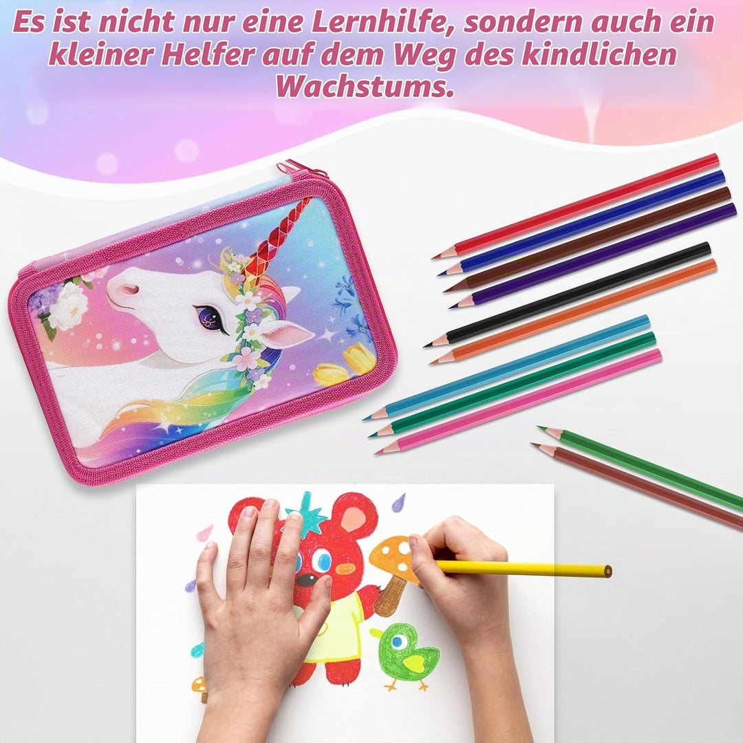 44 Teilen Federmäppchen Einheorne Set Einhorn Federmäppchen 3 Fächer Grosse Kapazität Mäppchen Mädch
