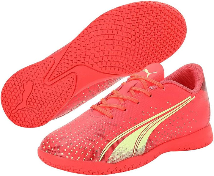 PUMA Unisex Kinder Ultra Play It Jr Soccer Shoe 28 EU Fiery Coral Fizzy Light Puma Black, 28 EU Fier
