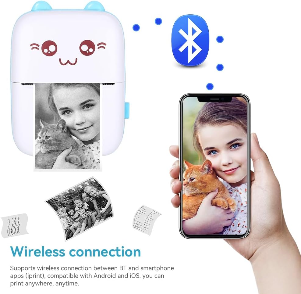Fivtsme Handy Fotodrucker, Mini Drucker, Wireless BT Thermodrucker, Quittungspapierdrucker mit USB-K