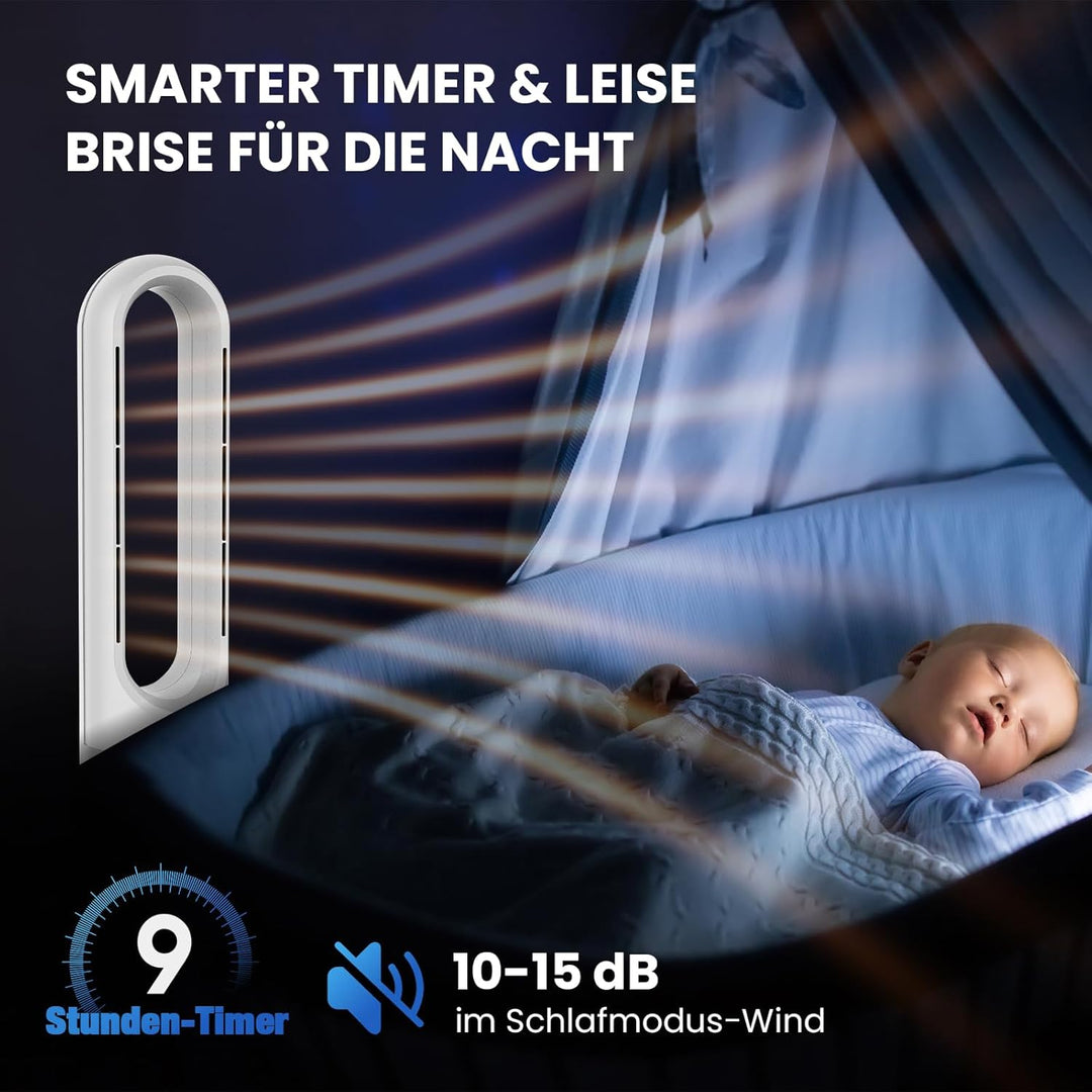 Turmventilator, Rotorlos Ventilator mit Kühlung und Heizen, Luftkühler sehr Leise, 8 Stufen Tower-Ve