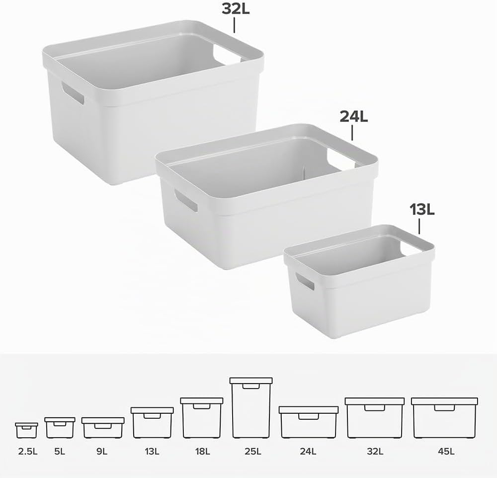 Sunware Aufbewahrungsbox Kunststoff 32L - 44,5x34,5x24,3cm - Kunststoff Aufbewahrungskorb mit Griffe
