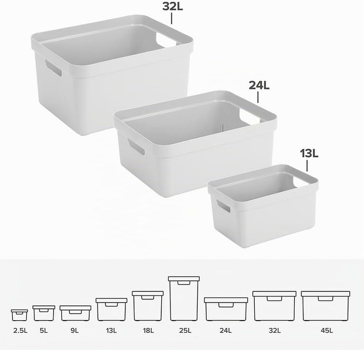 Sunware Aufbewahrungsbox Kunststoff 32L - 44,5x34,5x24,3cm - Kunststoff Aufbewahrungskorb mit Griffe