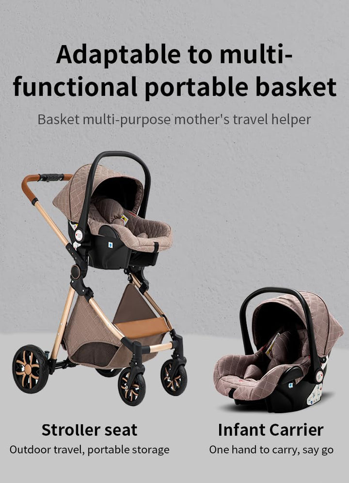 YAZOCO kinderwagen 3 in 1 Buggy Babybett Komplett Set Einem Klick Zusammenklappbarer Kinderwagen, Ko