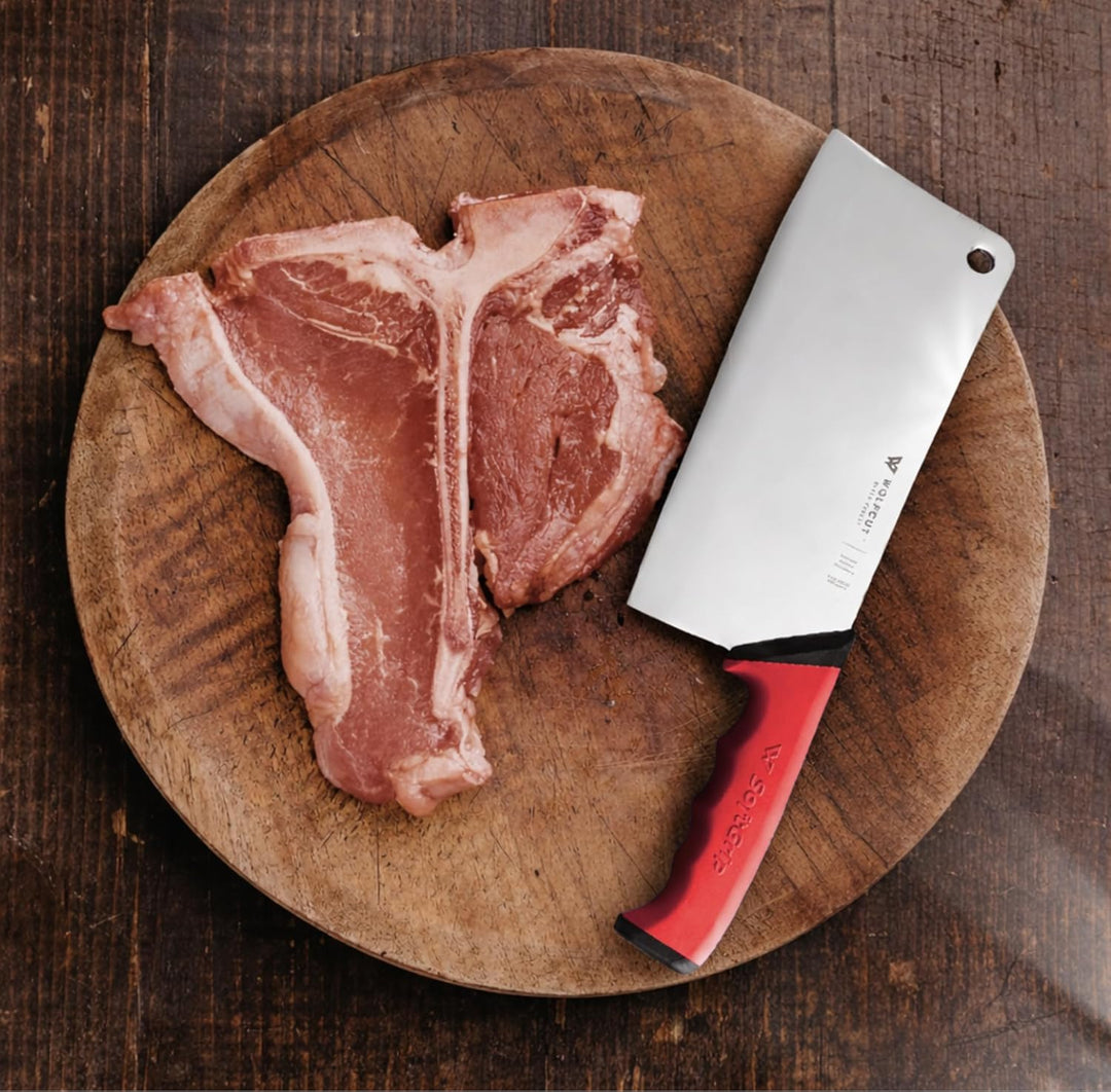 Wolfcut RED Serie - Hackmesser 24 cm Klinge, rot-schwarzem rutschfestem Griff,Premium Profi Qualität