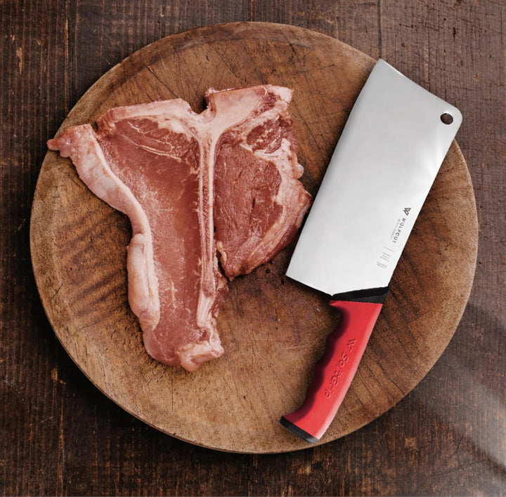 Wolfcut RED Serie - Hackmesser 24 cm Klinge, rot-schwarzem rutschfestem Griff,Premium Profi Qualität