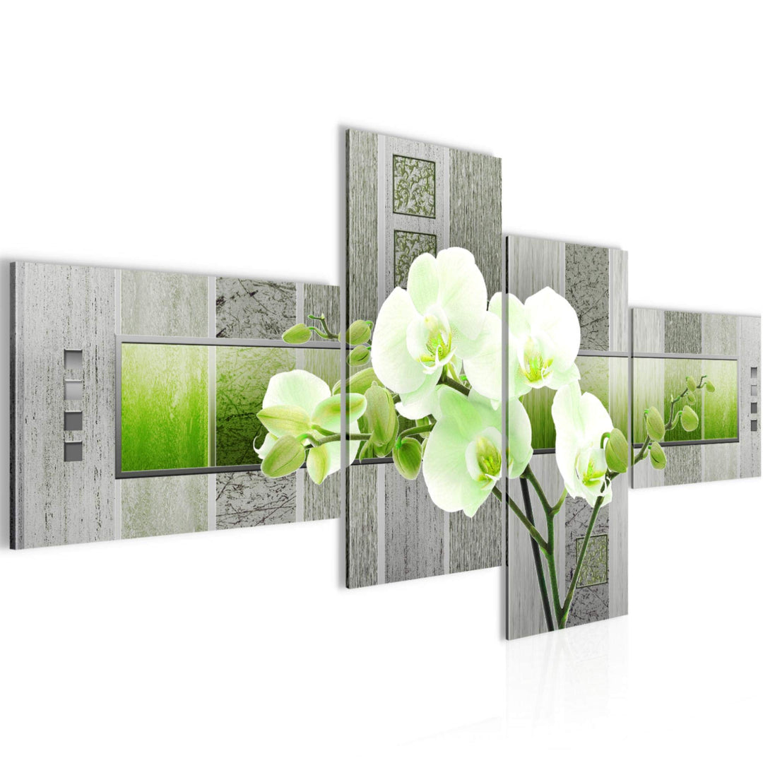 Runa Art Bild Modern Blumen Orchidee - Made in Germany - Wandbilder Abstrakt Grün Grau 4 Teilig 2046