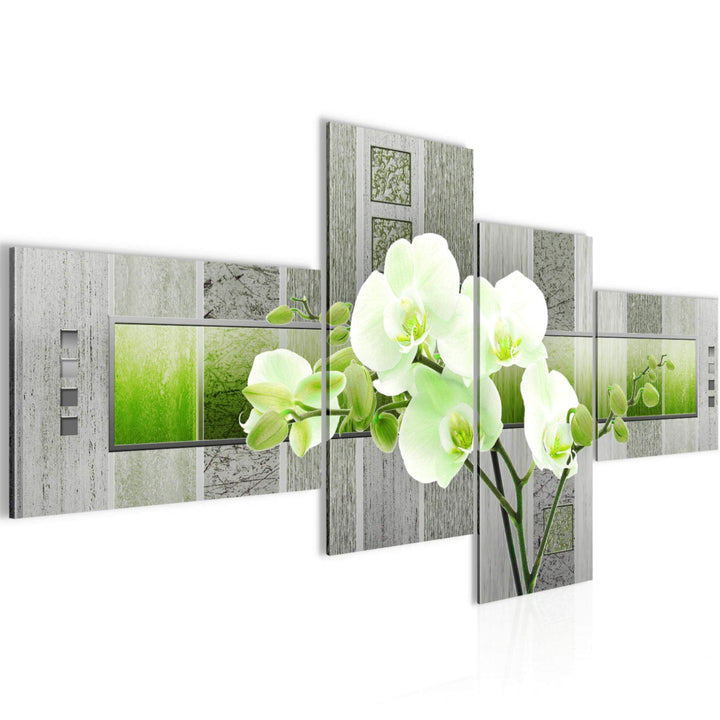 Runa Art Bild Modern Blumen Orchidee - Made in Germany - Wandbilder Abstrakt Grün Grau 4 Teilig 2046