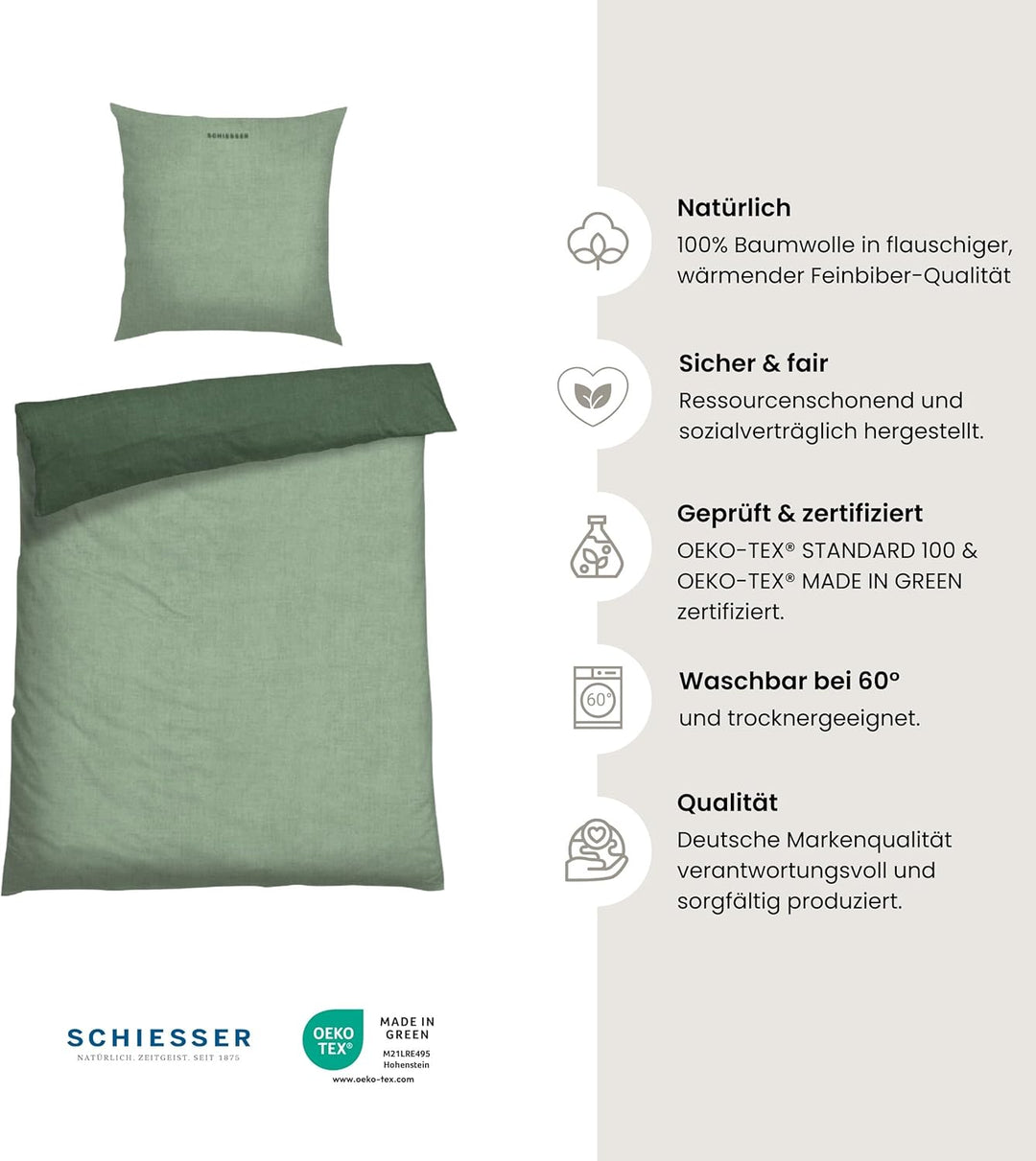 Schiesser Bettwäscheset Doubleface | Feinbiber | 100% Baumwolle aus nachhaltiger Produktion | 155x22