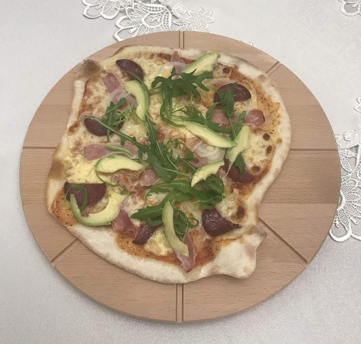 EFO Pizzateller Holz 40 cm | Pizzabrett gross aus langlebigem Buchenholz | Schneidebrett mit 8-fache