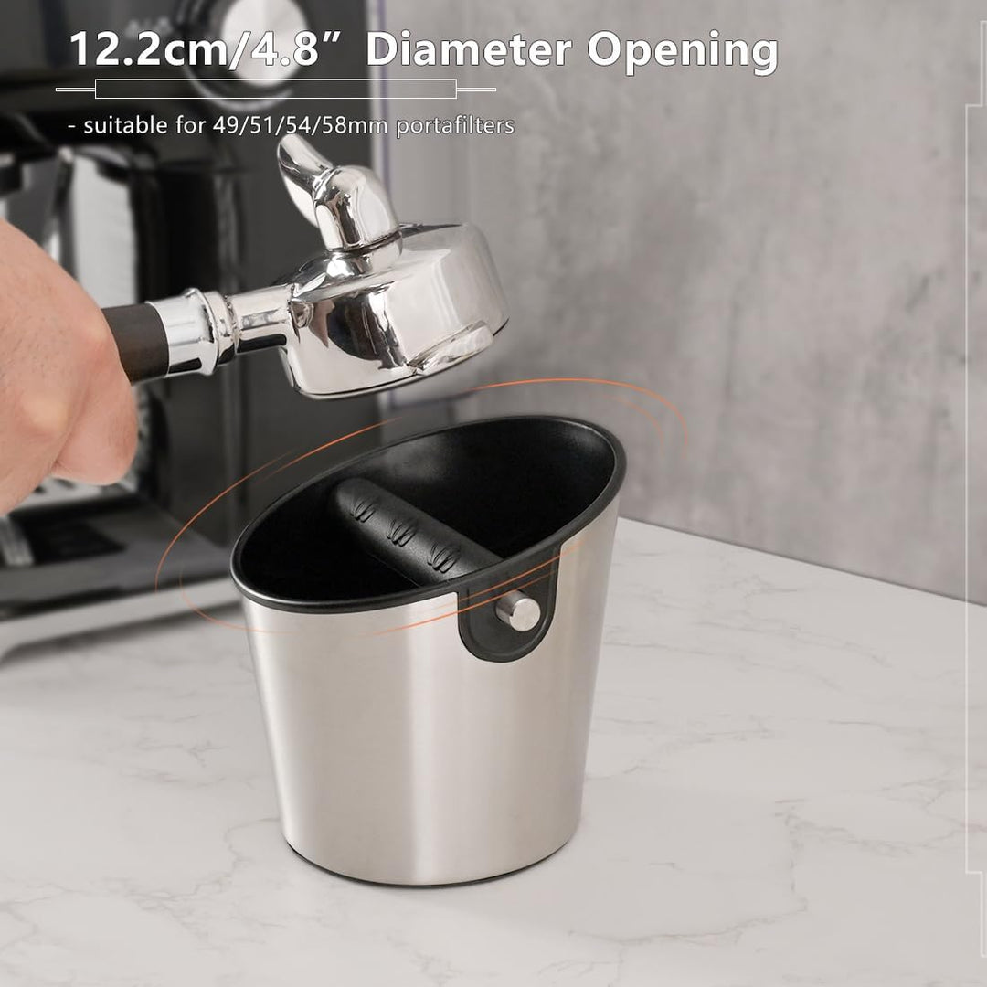 Abklopfbehälter für Siebträger, Kaffeesatz Abschlagbehälter aus Edelstahl mit abnehmbarer Metall-Klo