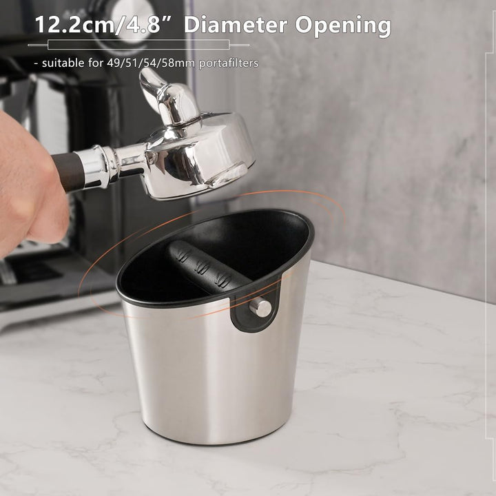 Abklopfbehälter für Siebträger, Kaffeesatz Abschlagbehälter aus Edelstahl mit abnehmbarer Metall-Klo