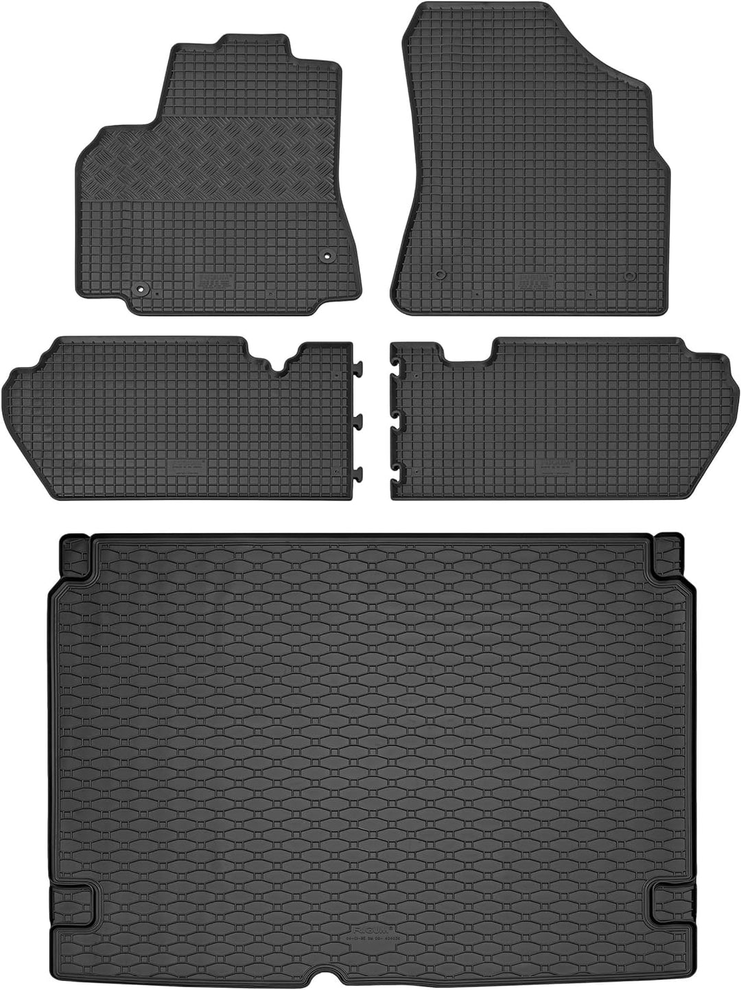 Passgenaue Kofferraumwanne und Gummifussmatten geeignet für Citroen Berlingo 5-Sitzer ab 2008 + Gurt