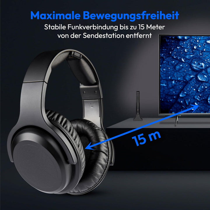 MEDION Funkkopfhörer HS-1 (kabellos, für TV, bis zu 15m Reichweite, mit Ladestation, Over Ear, USB C