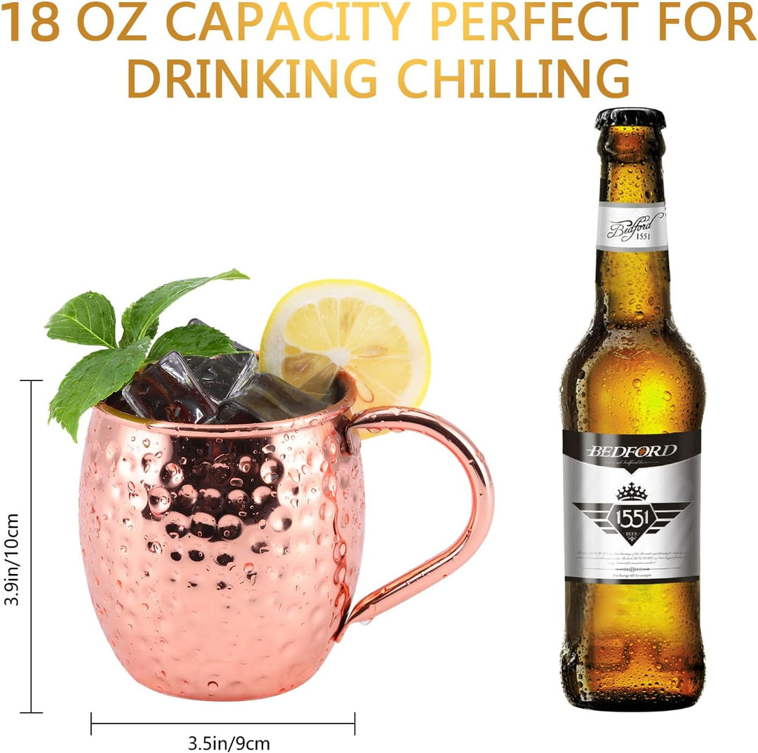 SIKITUT Moscow Mule Becher 4er Set, Handgefertigt Kupferbecher, 550ml Cocktail Set mit: 4 Hochwertig
