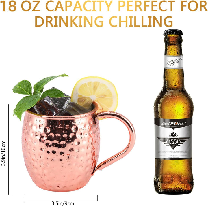 SIKITUT Moscow Mule Becher 4er Set, Handgefertigt Kupferbecher, 550ml Cocktail Set mit: 4 Hochwertig